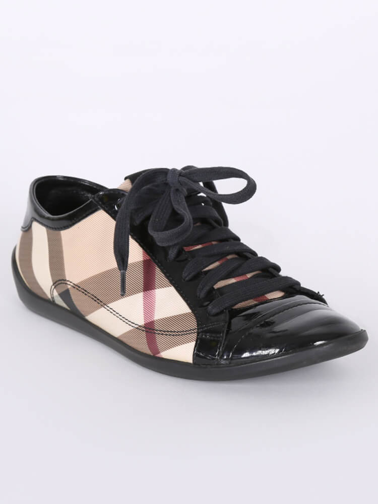 Burberry - Nova Check Patent Leather Sneakers Black 37 