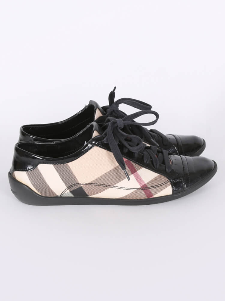 Burberry - Nova Check Patent Leather Sneakers Black 37 