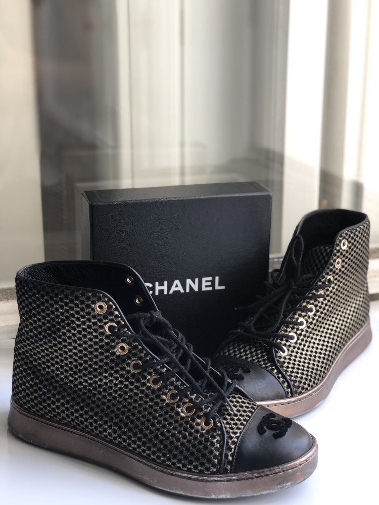 chanel gold high top sneakers