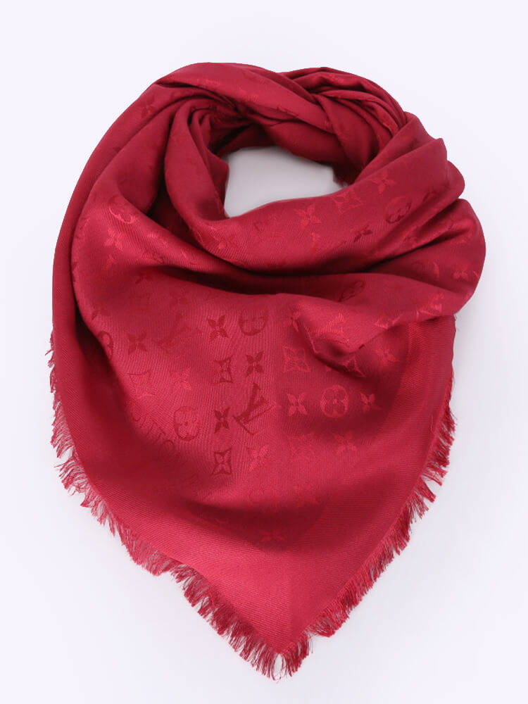 LOUIS VUITTON Silk Wool Monogram Shawl Pomme D'Amour 1076049