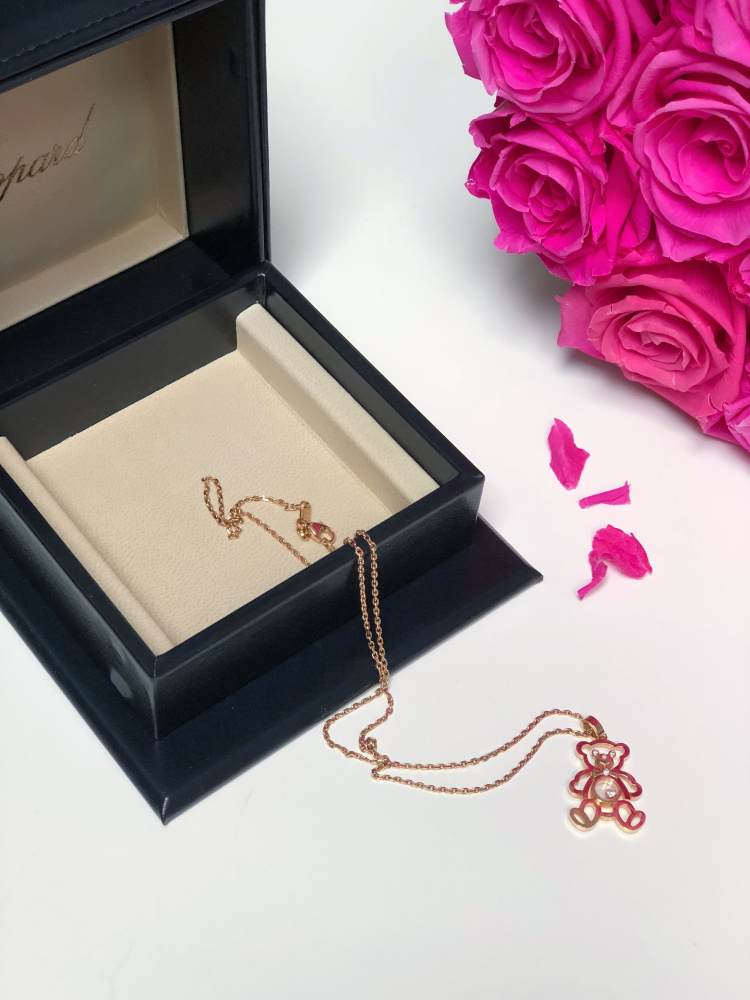 Chopard Happy Diamonds Teddy Bear 18kt Rose Gold Necklace www