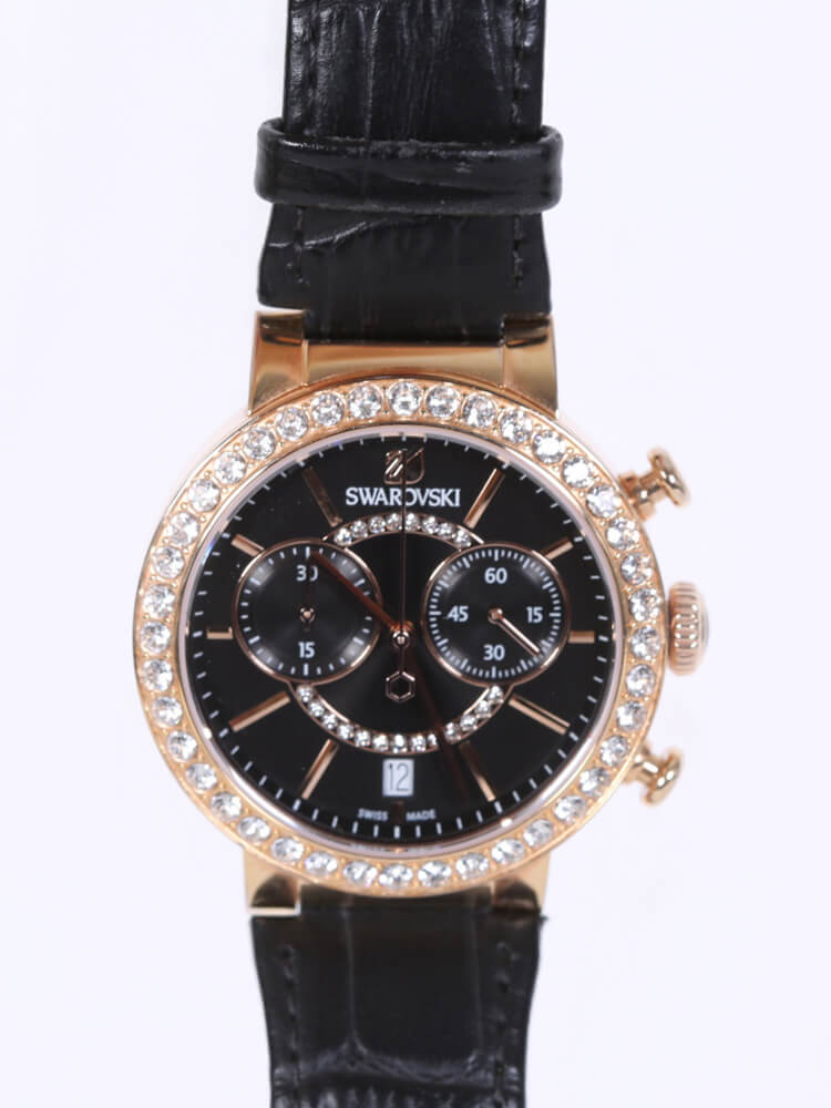 Swarovski - Citra Sphere Croco Style Strap Chrono Watch Black