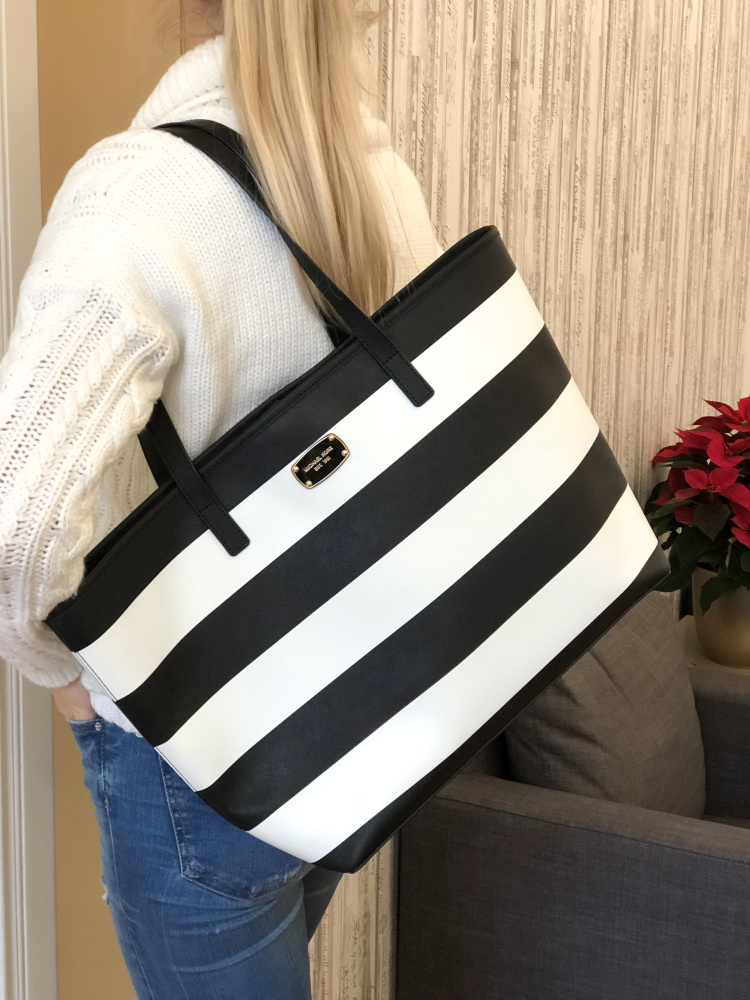 mk black and white striped purse