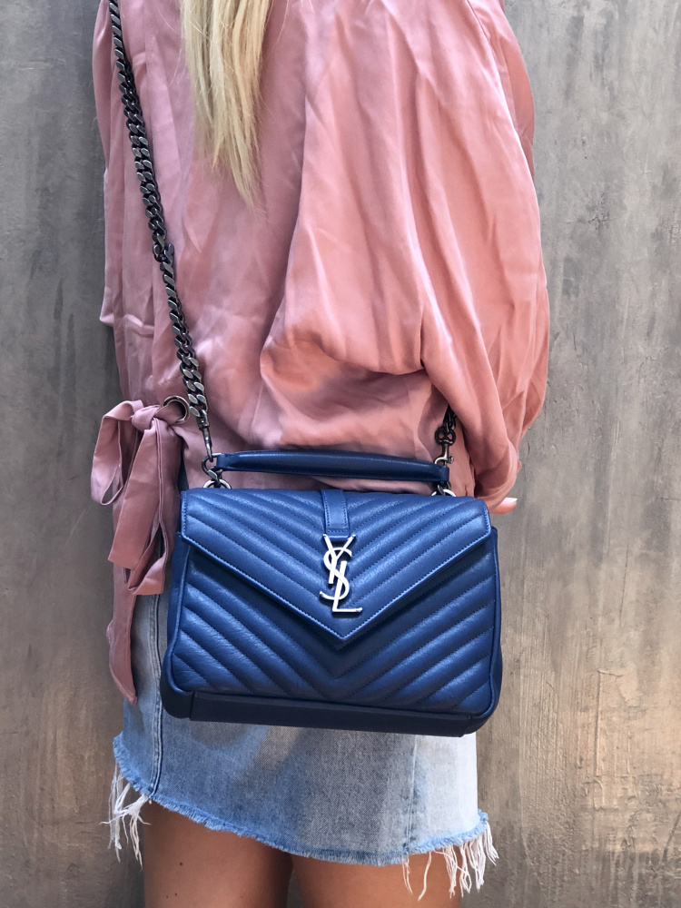 Saint Laurent Medium College Bag In Royal Blue Matelassé Leather