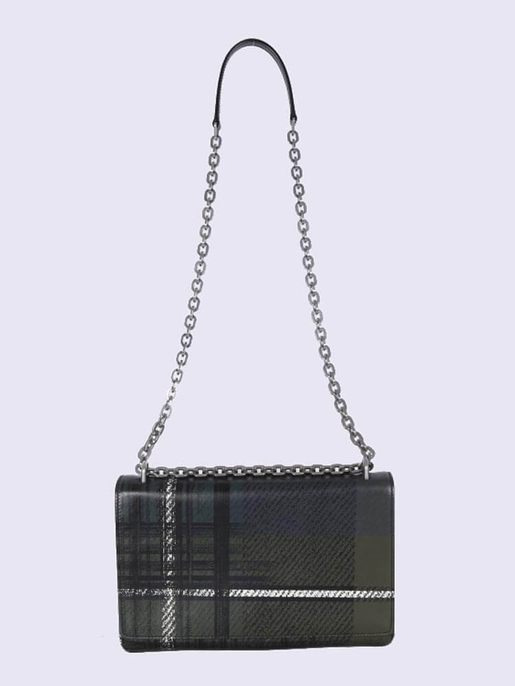 Prada - Saffiano Tartan Print Chain Flap Bag Militare