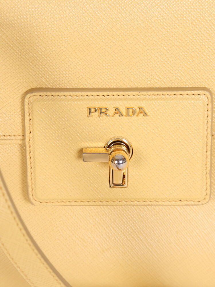 Prada - Saffiano Leather Top Handle Flap Bag Yellow