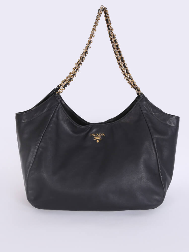 Prada - Vitello Soft Chain Handle Shoulder Bag Nero 