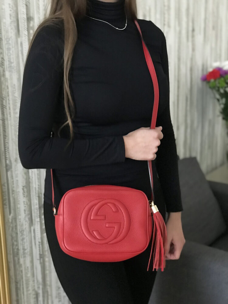 GUCCI Soho Small Leather Disco Bag in Red