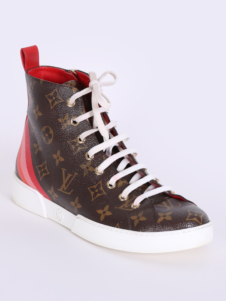 Louis Vuitton Burgundy Leather and Monogram Suede Millenium Sneakers Size 36.5