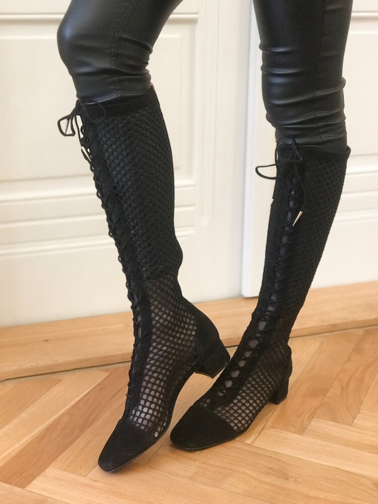 Dior “Naughtily-D lace-up boot in black suede and mesh featuring