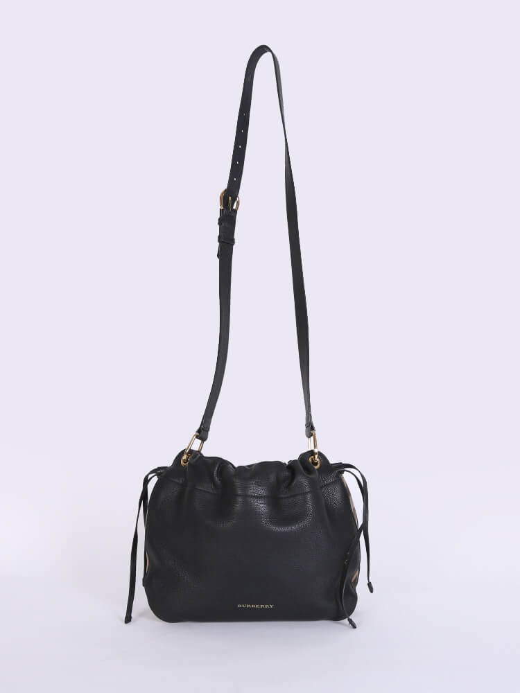 Burberry women's grainy leather and house check crossbody bag black sale