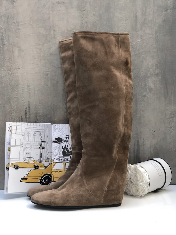 Lanvin Suede Leather Wedge Knee High Boots 41 www.luxurybags.eu