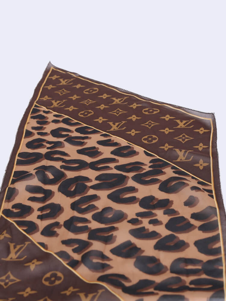 Louis Vuitton Brown Monogram and Leopard Print Silk Chiffon Bandeau Scarf  Louis Vuitton