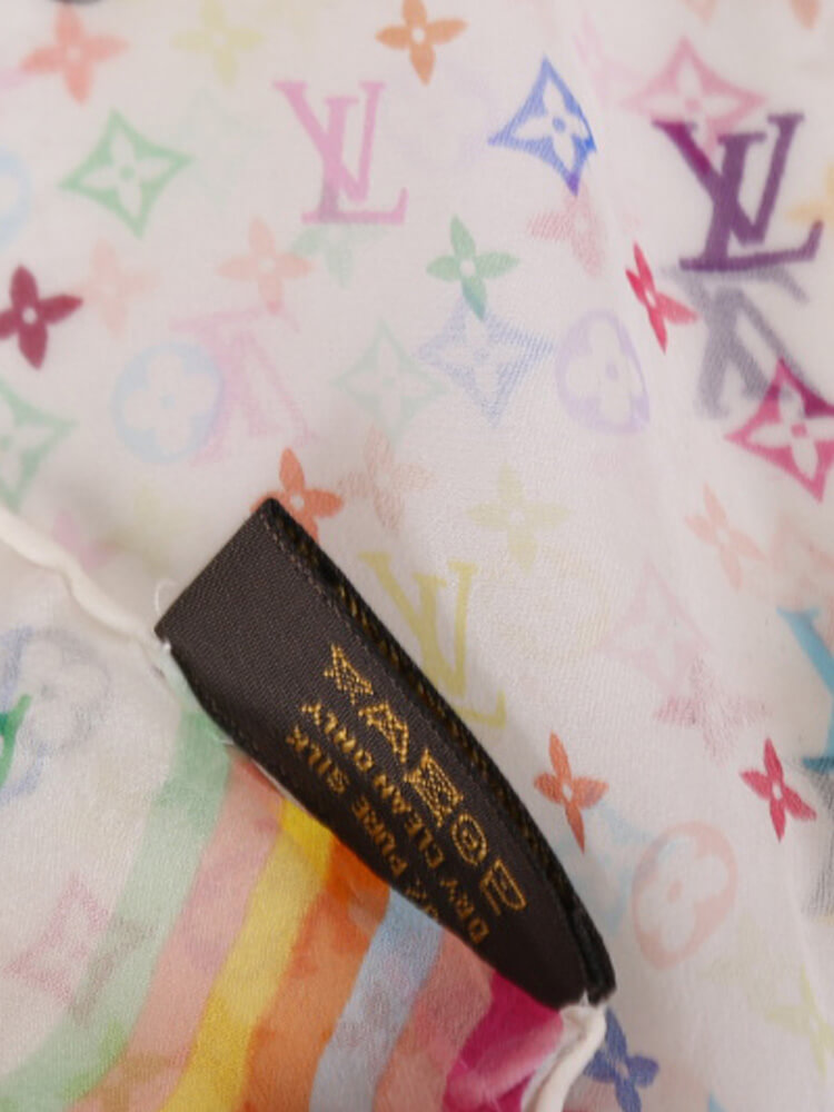 Louis Vuitton - Monogram Multicolore Silk Chiffon Scarf Blanc