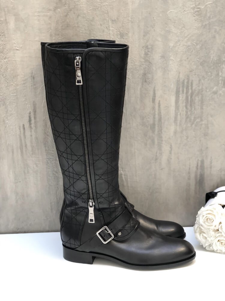 Dior Cannage Leather High Flat Boots Black 39 www.luxurybags.eu