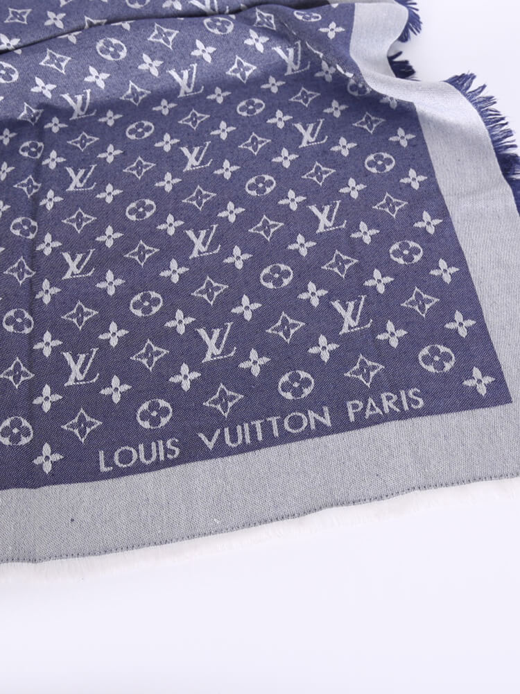 Louis Vuitton Monogram denim shawl Blue Silk Wool ref.223867 - Joli Closet