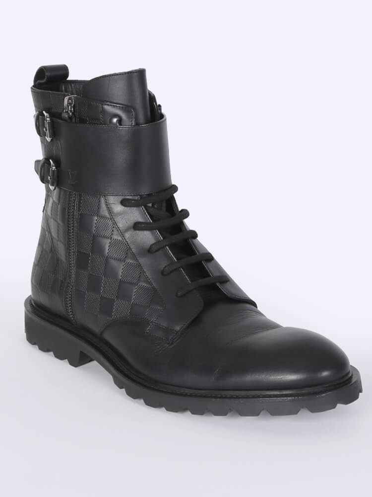 Louis Vuitton - Combat Damier Leather Men Clash Ankle Boots 10