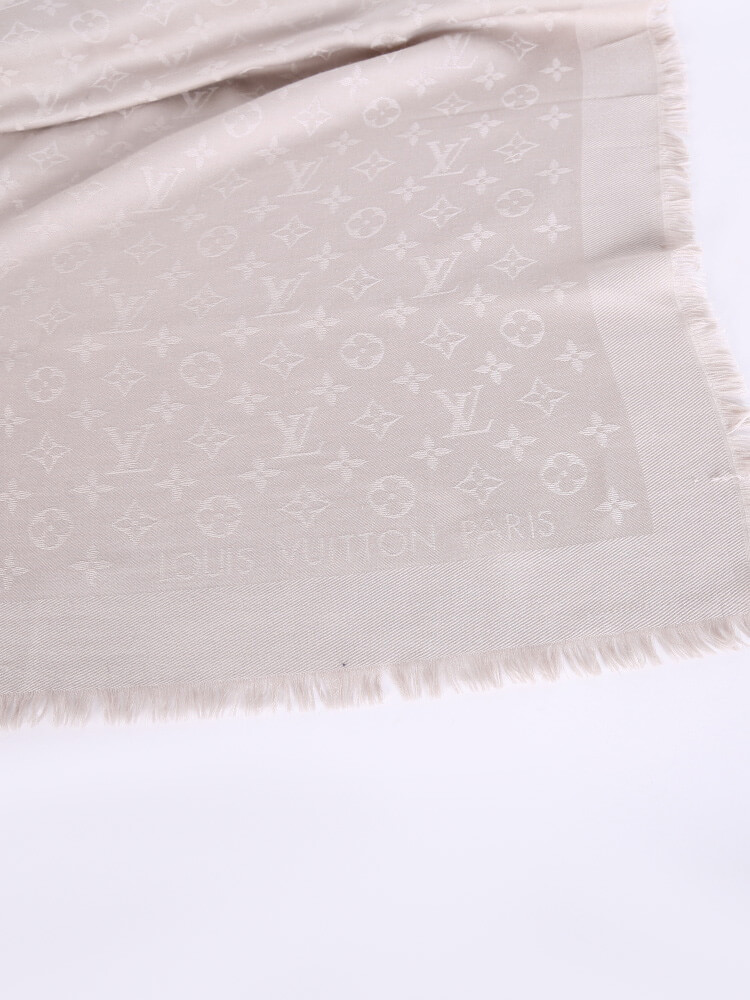 LOUIS VUITTON Silk Wool Monogram Shawl Greige 229750