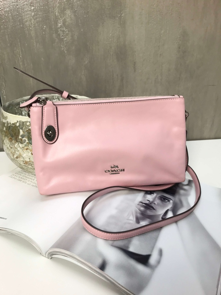 Coach Double Zip Leather Crossbody Baby Pink www.luxurybags.eu