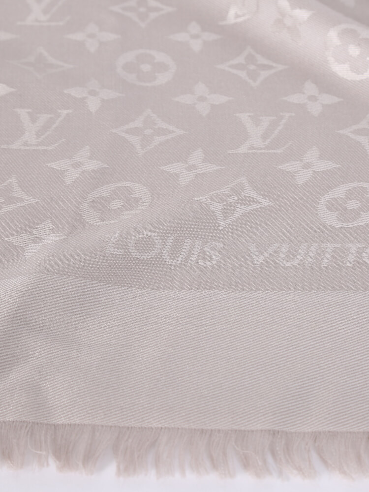 LOUIS VUITTON Silk Wool Monogram Shawl Greige 229750