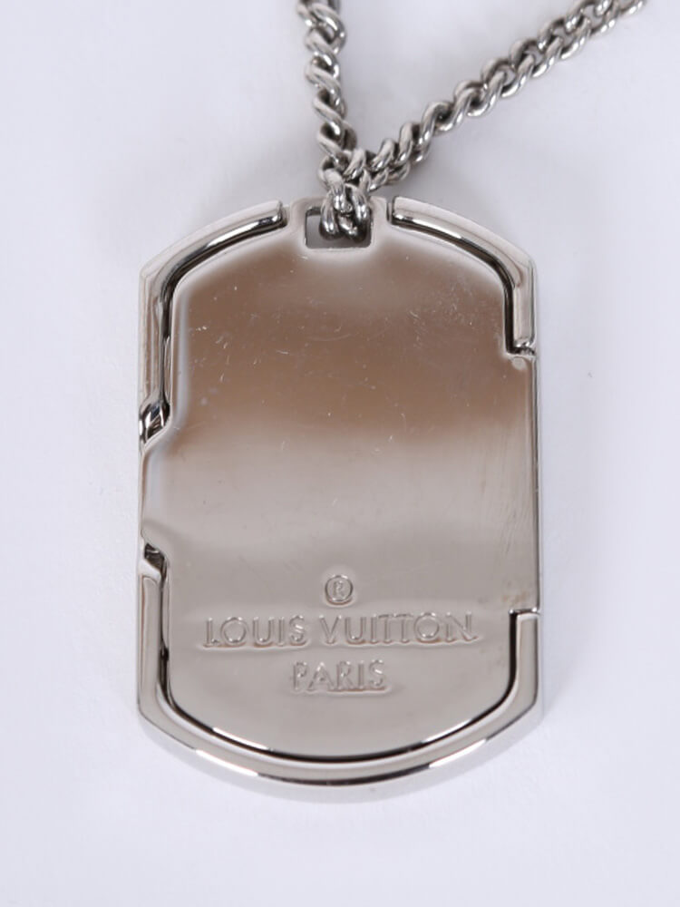 Louis Vuitton Silver Monogram Eclipse Plate Necklace Silvery Metal