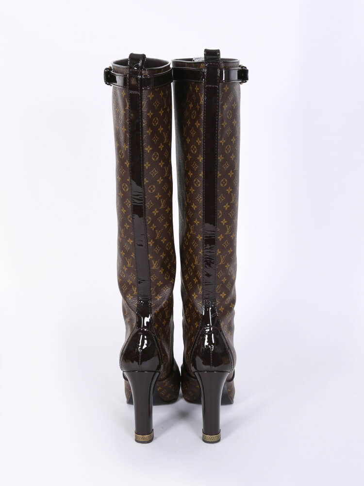 Louis Vuitton - Idol Monogram Canvas Heel High Boots Brown 38