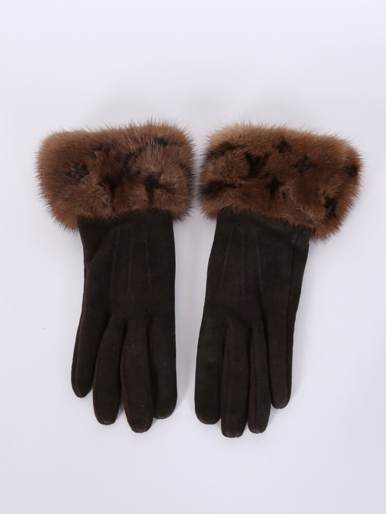 Louis Vuitton Brown Mink Gloves