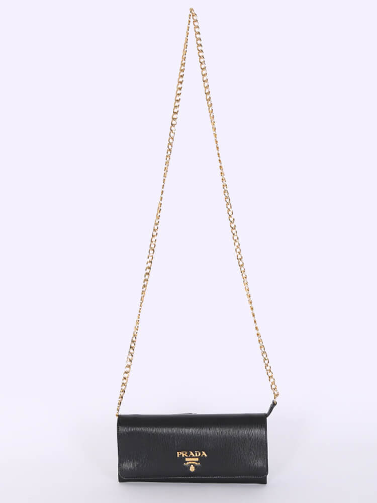 NWT Prada Wallet on a Chain Borsa Portafoglio Nero Black Vitello Move 1MT290