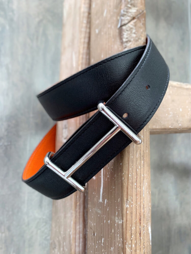 Hermes Idem Reversible Leather Belt Noir Orange 90 www.luxurybags.eu