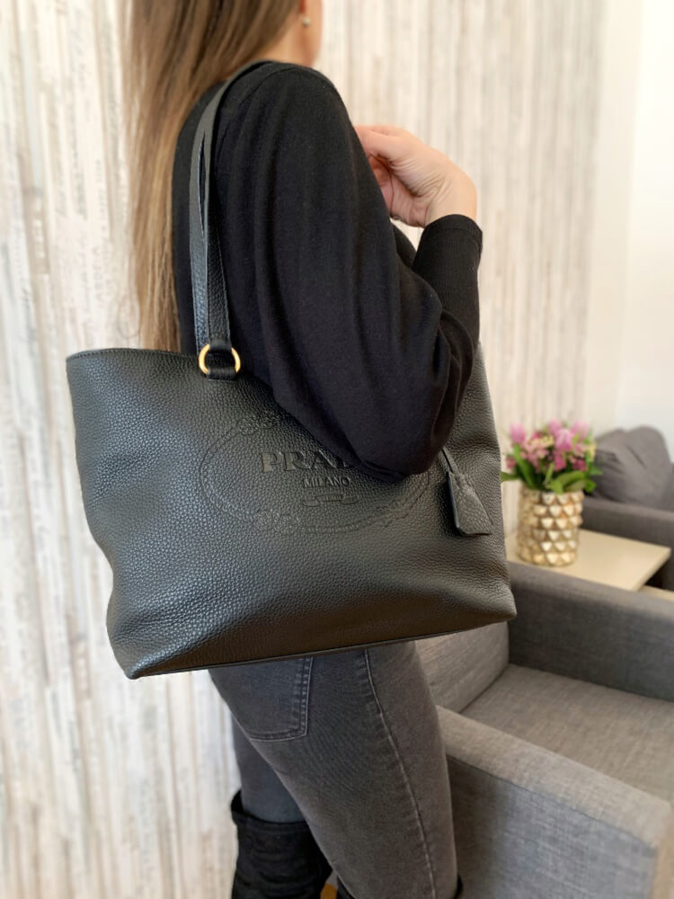 prada embossed logo handbag