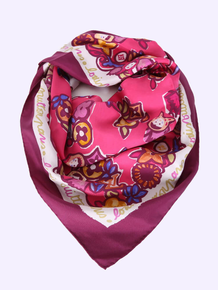 Louis Vuitton Fuchsia Rock and Roses Silk Bandeau Scarf - Yoogi's