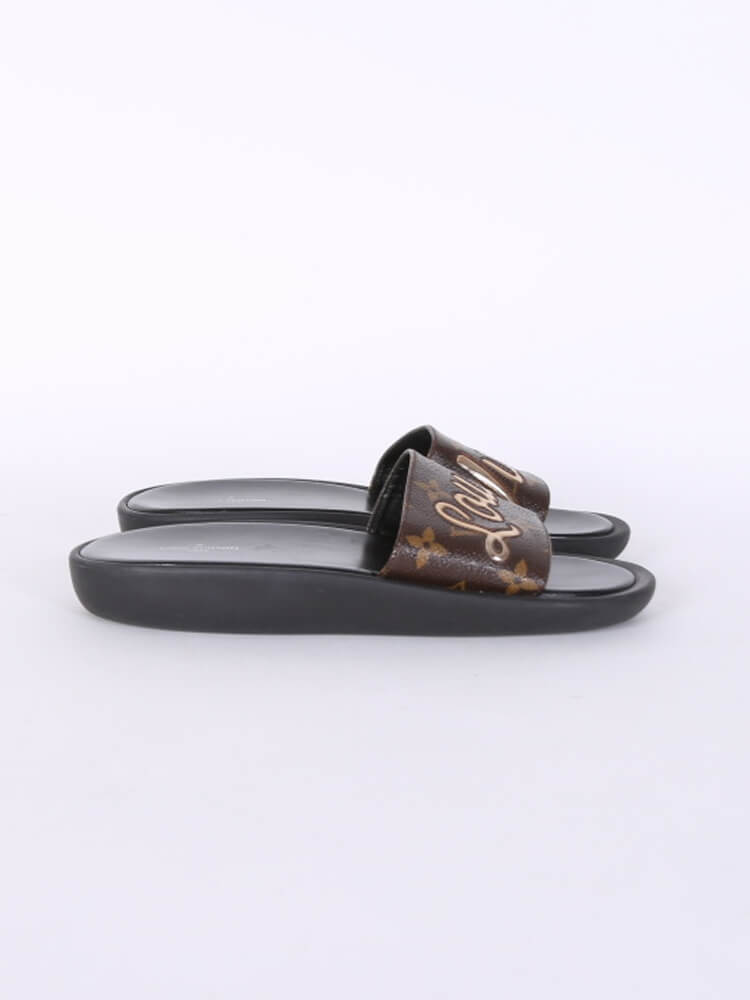 Louis Vuitton - Sunbath Patent Monogram Canvas Flat Mules 37