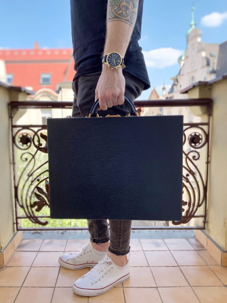 Vintage French Briefcase in Black Epi Leather from Louis Vuitton