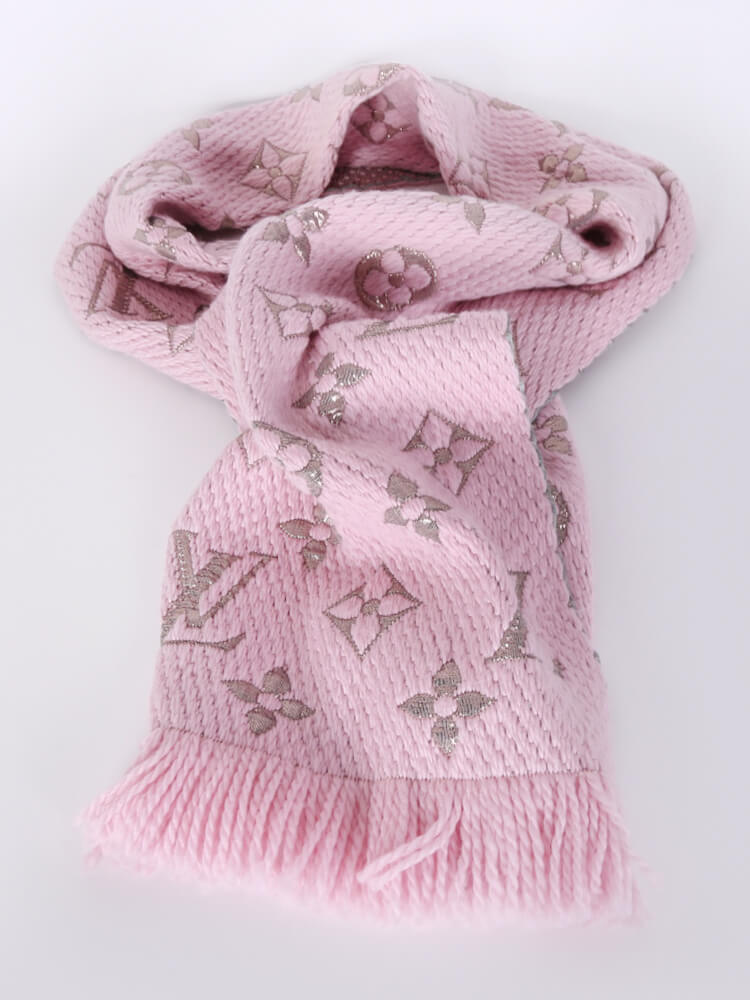 LOUIS VUITTON Wool Silk Logomania Shine Scarf Pink 403626