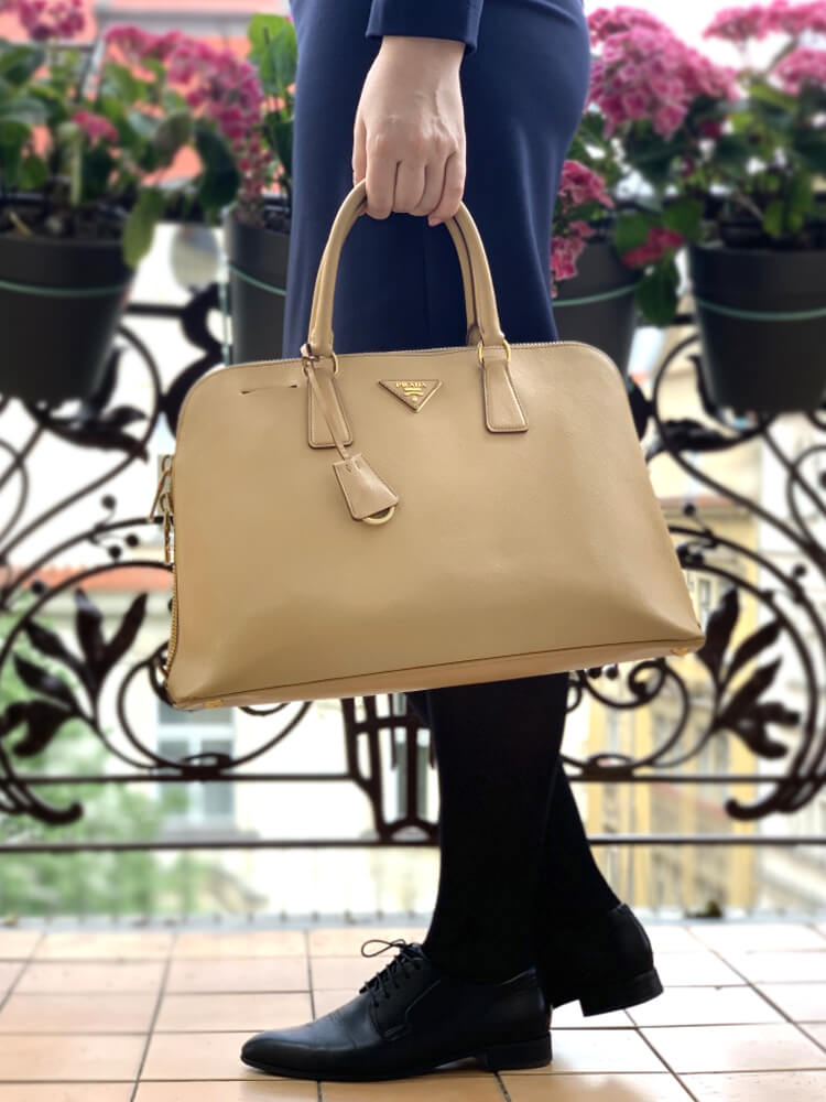 Prada Medium Saffiano Lux Promenade Bag - Pink Handle Bags