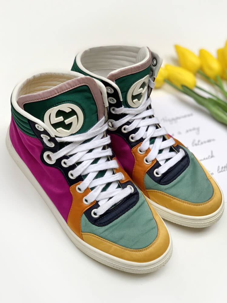 Gucci Coda Interlocking Colourful Satin High Top Sneakers 34 5 www.luxurybags.eu