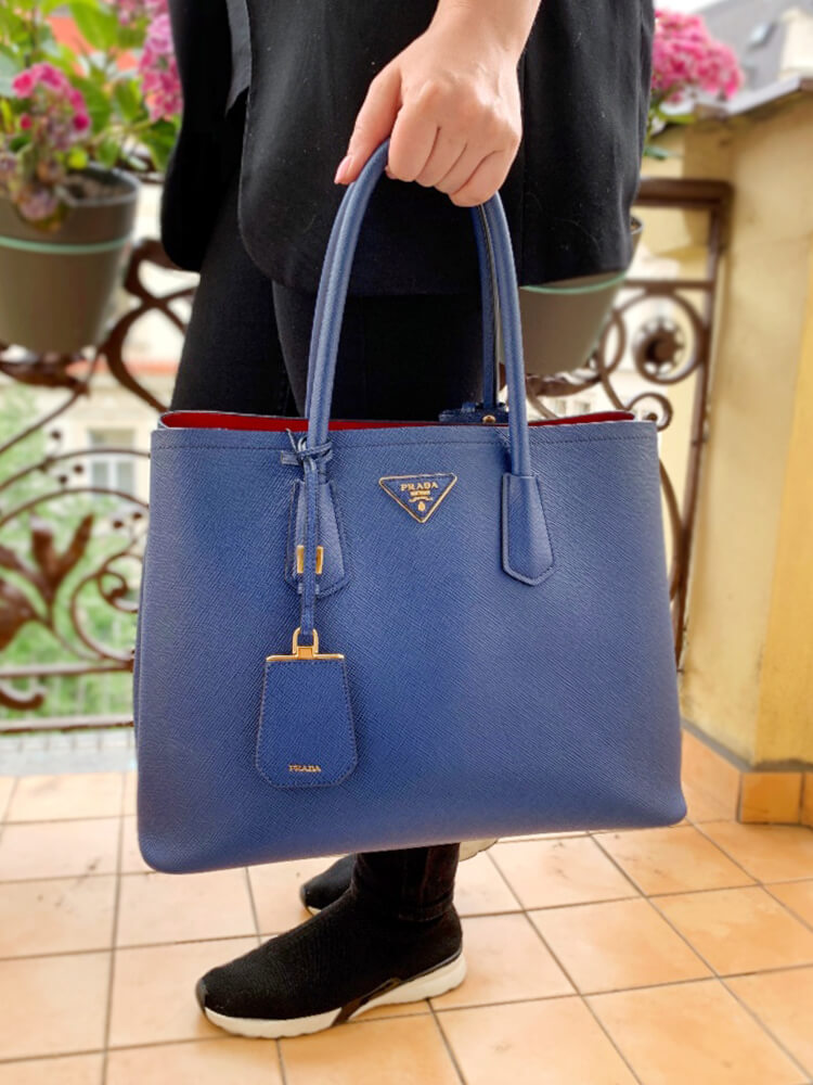 Prada Large Saffiano Cuir Double Tote - Blue Totes, Handbags