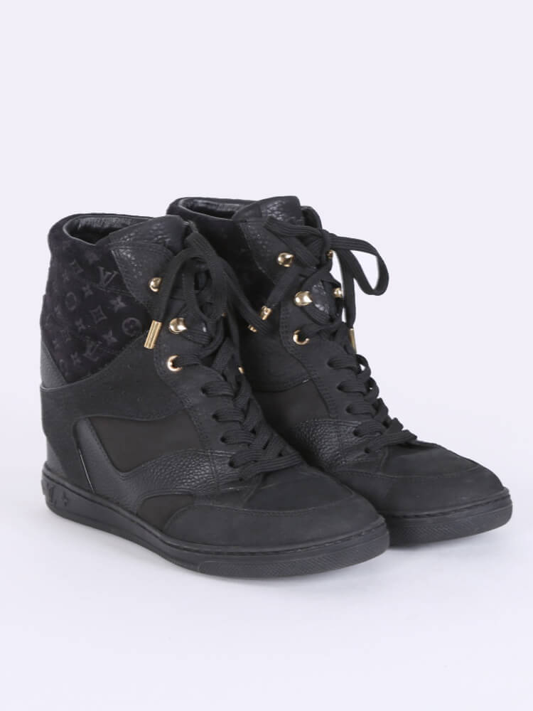 LOUIS VUITTON sneakers high-cut shoes GO 0114 Black Used Women #37