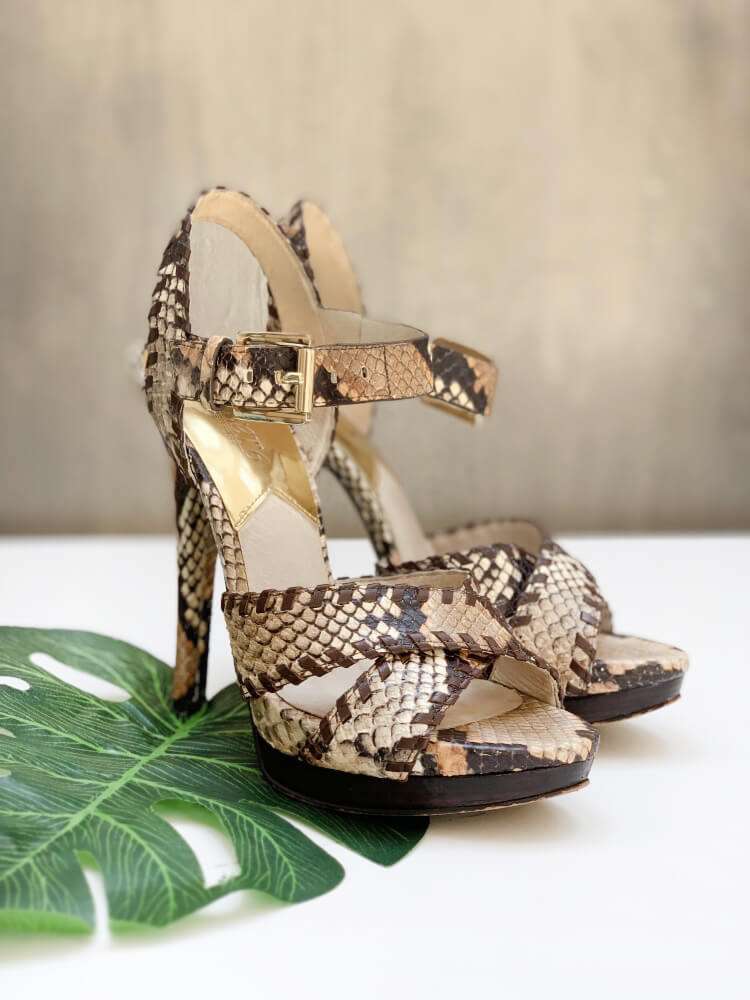 Michael Kors - Odessa Python Embossed Leather Heel Sandals Peanut 37 |  