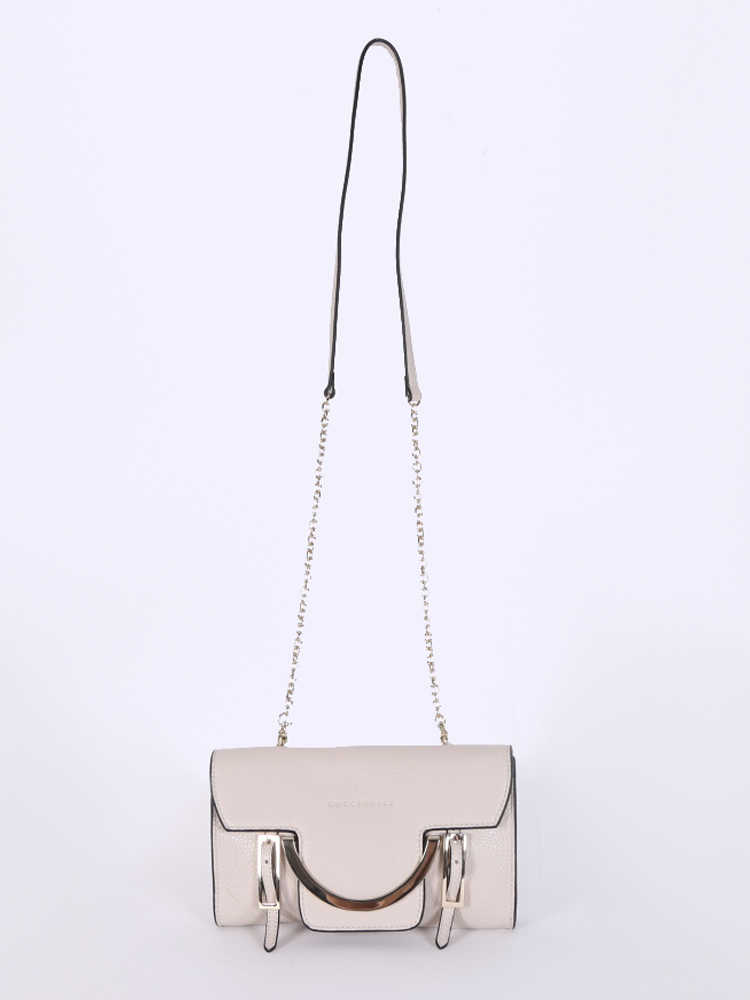 Coccinelle Celeste Leather Chain Crossbody Beige www.luxurybags.eu