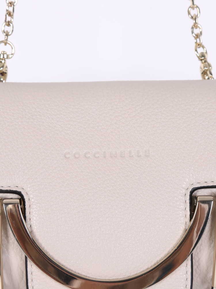 Coccinelle Celeste Leather Chain Crossbody Beige www.luxurybags.eu