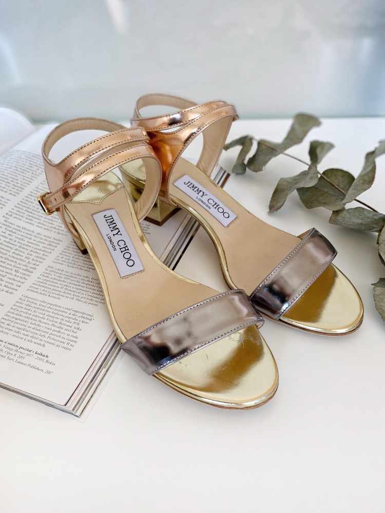 Jimmy Choo - Marine 35 Metallic Mix Mirror Leather Sandals 36