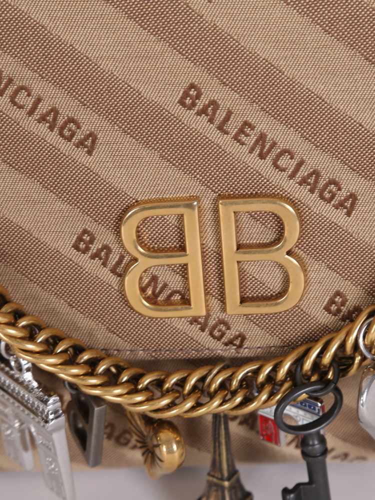 Balenciaga - BB Chain M Paris Charm Canvas Flap Bag Brown