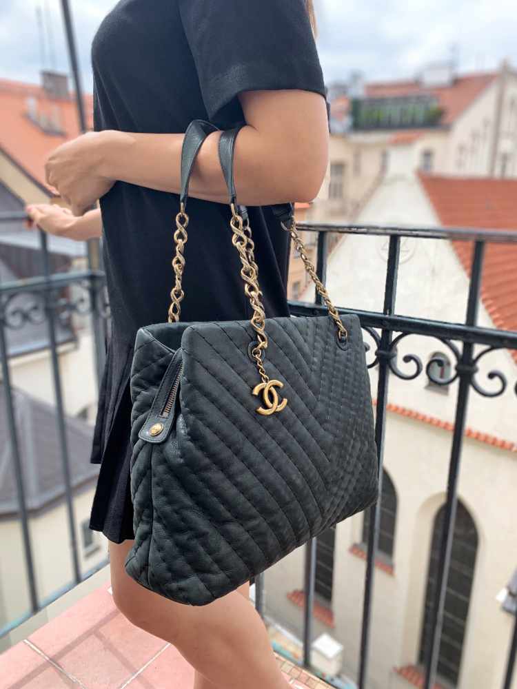 Chanel chevron tote on sale bag