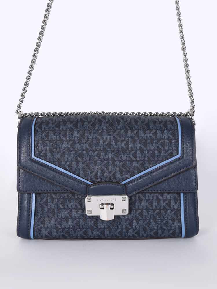 Michael Kors Kinsley Medium MK Signature Chain Flap Bag Navy www.luxurybags.eu