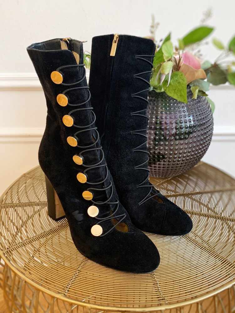 gold button boots