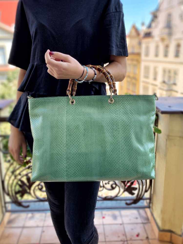 Gucci - Bamboo Shopper Python Leather Tote Green
