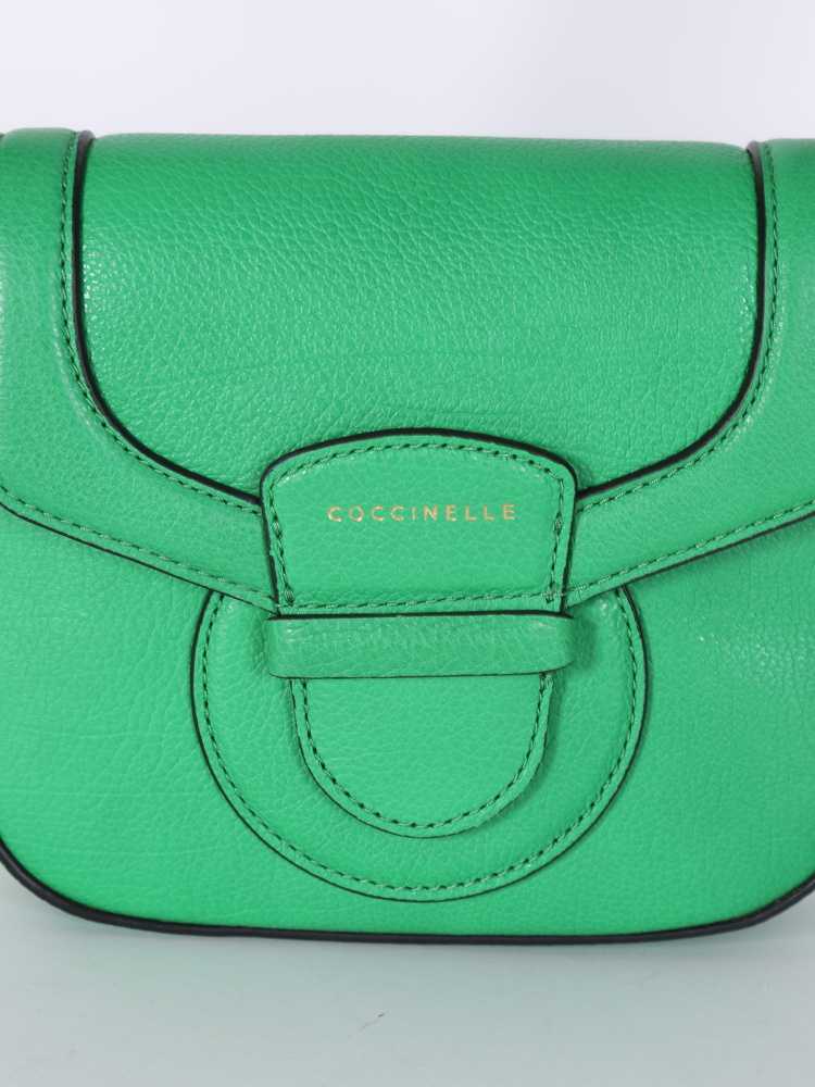 Coccinelle Vega Mini Goatskin Print Leather Crossbody Green