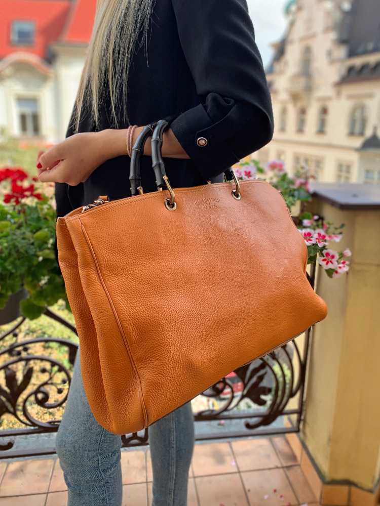 Gucci Bamboo Shopper Large Leather Tote Orange www.luxurybags.eu