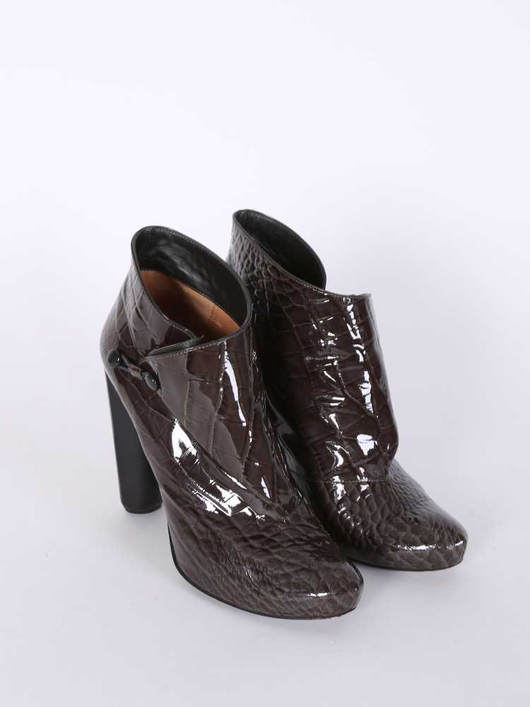 Louis Vuitton - Cornelia Croco Embossed Patent Ankle Boots Dark Green 40,5